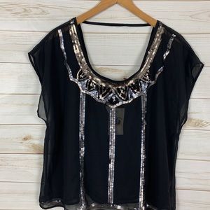 DECREE 1920's Style Sheer Black Sequin Crop Top